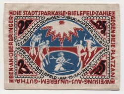 Németország Bielefeld textil 25 német Márka, 1921, ritka szükségpénz