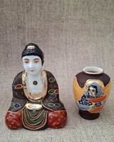 Satsuma Porcelain Buddha Statue, Figurine with Small Vase