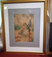 Framed Lithograph of the US Capitol, circa 1920, 40 x 61 cm, With Frame