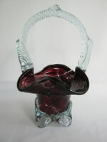 Burgundy Glass Footed Basket with Ruffled Edge