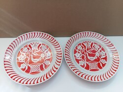 Retro hollóházi porcelán piros-fehér madaras fali dísztányérok darabra
