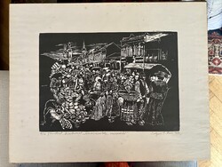 V. Anna Szotyori (1930-) woodcut: “Marosvásárhely, early 20th century” handwritten print 6/10, 1980