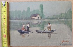 Gazdag József - Boaters on the Lake Oil Painting