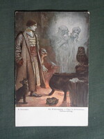 Képeslap,Sergey Solomko grafikai,művészet,férfi modell,népviselet ruházat,boszorkány joslat,1917-