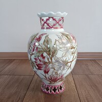Old Zsolnay porcelain flower-patterned crowned vase