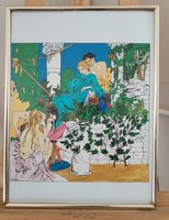 Hand-painted Mucha reproduction, probably early work of Darko Lesjak 31x41 cm framed