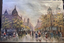 Berkes A. jelzéssel – Nagyvárosi forgatag eső után, olaj, vászon, XX. század első fele