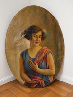 Original Large Signed Art Deco Female Portrait Painting from 1929 (Damaged)