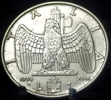 Olaszország 1 líra, 1939 Nem mágneses 1939 - XVIII G03D5V+