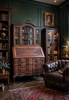 Beautiful Antique-Style Carved Secretary Cabinet / Display Cabinet / Credenza