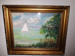 Balatonaliga, old oil painting. Signed.