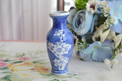 Vintage blue-white porcelain mini vase – Eastern style floral motif