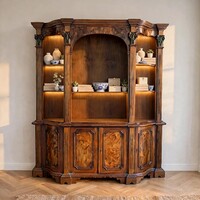 Exquisite Antique-Style Carved Baroque Large Sideboard, Open Bookcase