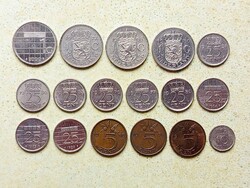 Hollandia 17 db Különböző Érme 5 10 25 Cents 1 Gulden 1951-2000