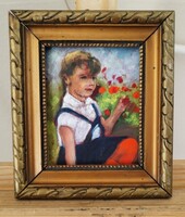 Little Girl Portrait with Floral Background 14x17 cm with Frame