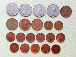 Anglia 21 db Különböző Érme 1 Penny 2 10 Pence 1968-2017