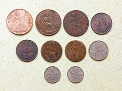Anglia 10 db Különböző Érme 1/2 1 Penny 6 Pence 1 Shilling 1911-1967
