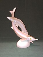 Nagy méretű hollóházi HIBÁTLAN porcelán KECSEGÉK / halak - tervezője Balogh Béla