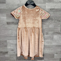 Little Kids pink velvet with glitter decoration dress for girls 110