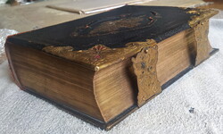 1880-as évek ANTIK BIBLIA börkötéses, csatos, illusztrált HATALMAS méretű Biblia