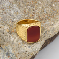 AGATE GEM, NOBLE STEEL VERY BEAUTIFUL HAND-ENGRAVED CHARACTER MEN'S CHEST RING.