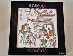 Antique Chinese porcelain painting / tile picture in wooden frame from 1 HUF!!!