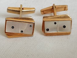 Mandzsetta gomb 064 - gyöngyház berakásos dominó mintás vintage