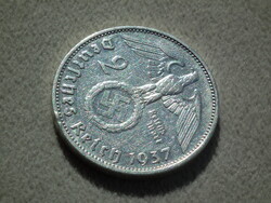 Németország, horogkeresztes ezüst birodalmi 2 Márka (Reichsmark), 1937 F