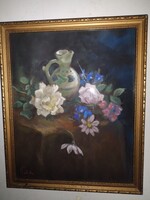 Zoltán Páldy: Flower Still Life with Jug - Beautiful Antique Painting!