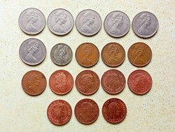 Anglia 18 db Különböző Érme 2 5 10 Pence 1968-2021