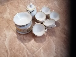 Elegant Bavarian porcelain partial set: 10 cups, saucers, and a rare lidded dish