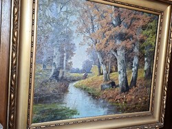 Antique approx 1890-MINA BACHMANN  austrian german  oil/canvas   LANDSCAPE PAINTING 69x56 cm  + frame--