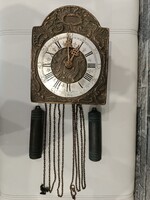 Antique Style Dutch Metal Wall Clock with Weights and Pendulum (Zaandam / Zaanse Style)