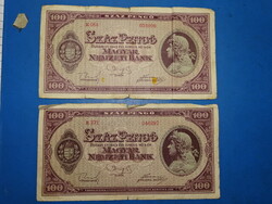100 PENGŐ 1945  2 PCS !!
