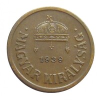 Hungary, 2 Fillér 1939 EF+ bronze