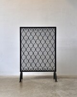 Old wrought iron fireplace screen, spark guard grille
