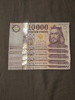 Sorszám követő új, hajtatlan 10000 forintos bankjegyek 5db