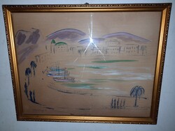 Antique painting, sea bay with sailboats. Beautiful, signed piece.