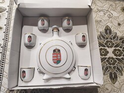 Original Hollóházi Porcelain Pálinkás Set 960-style (Hungarian Coat of Arms, 7 pcs, New!)
