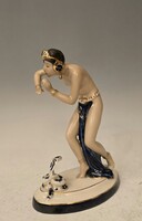 Art Deco Royal Dux Porcelain Snake Charmer Female Figurine