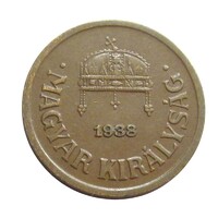 Hungary, 2 Fillér 1938, EF, Bronze