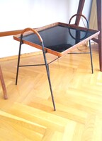 Vintage 60s-70s Metal and Glass Coffee Table, Mid Century Style, Ottoman, Side Table