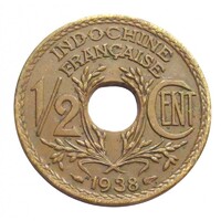 Francia Indokína,1/2 centime 1938 EF bronz