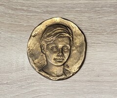 Hallmarked PK - female face one-sided bronze plaque, flawless piece,