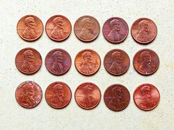 USA 15 Different Coins 1 Cent 1981-2007