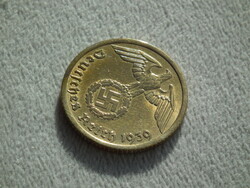 Németország, horogkeresztes birodalmi 10 Pfennig (Reichspfennig), 1939 F