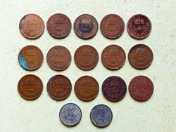 Magyarország 17 db Különböző Érme 2 Fillér 1926-1944