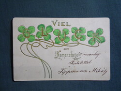 Képeslap,dombornyomott,lóhere virág,üdvözlő,ünnepi,névnapi,1900-