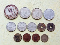 Magyarország 13 db Különböző Érme 10 20 Fillér 1 2 5 Pengő 1926-1944