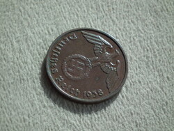 Németország, horogkeresztes birodalmi 2 Pfennig (Reichspfennig), 1938 D
